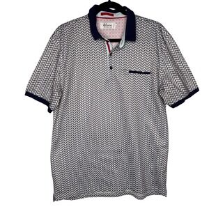 Blanc Mens Organic 100% Cotton Geometric Print Polo Shirt Navy Grey Sz Large